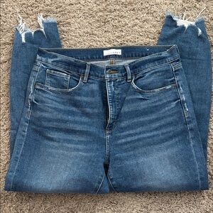 LOFT Medium Blue Frayed Hem Skinny Jeans